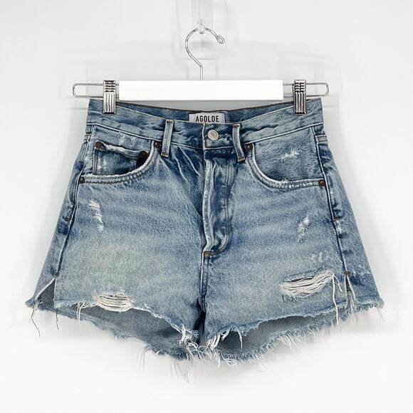 AGOLDE Jaden Cut Off Denim Shorts Size 24 Surreal Distressed Raw Hem - Picture 2 of 5